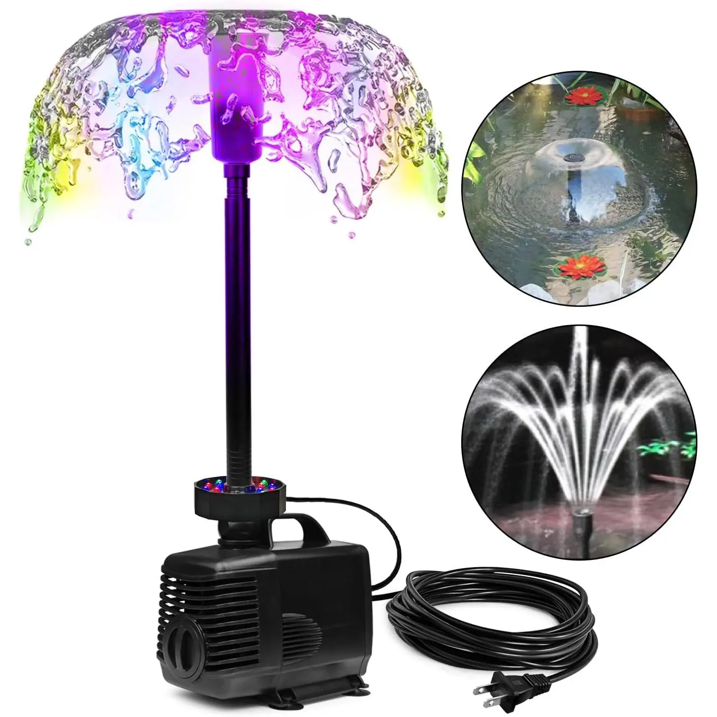 45W 792 GPH LED Pond Pump with Fountain Kit (3000L/H), Submersible Garden Water Fountain Pump, for Waterfall, Hydroponics, Aquariums, Fish Tanks, Indoor Outdoor (AC Powered)