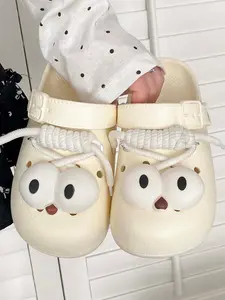 Summer Funny Large Eye Doll Strap Thick Sole Holey Shoes, Cute Cartoon Accessories, Soft Bottom Lightweight Eva Slippers for Home and Outdoors
