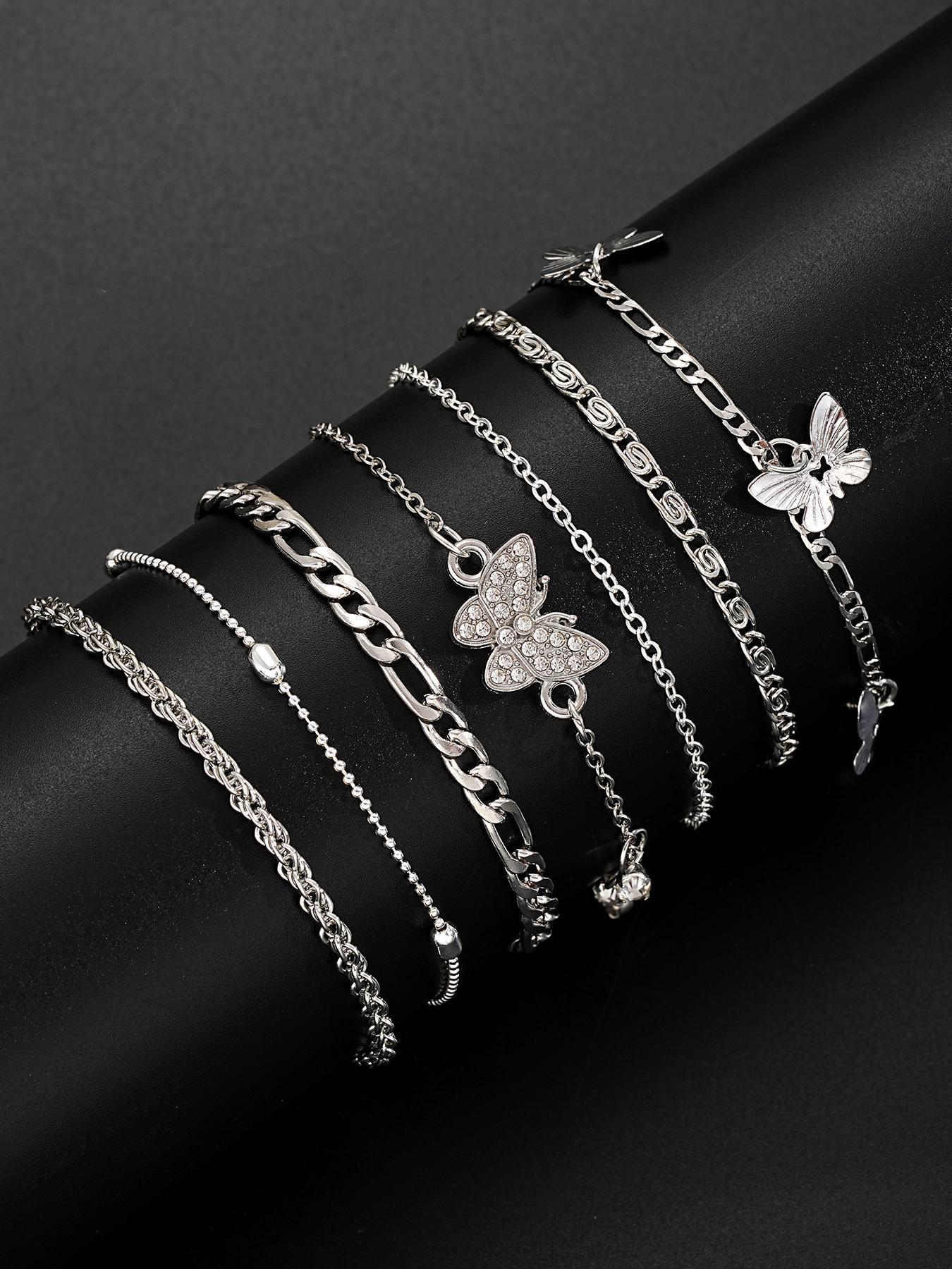 Women's Fashion Charming Butterfly & Heart Shape Anklet Set, Plain Elegant Zinc Alloy Anklet, Trendy Body Jewelry for Women & Girls, Holiday Gifts