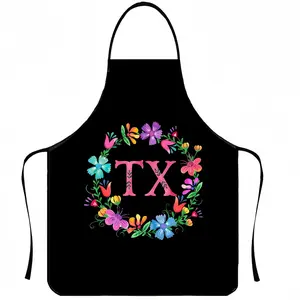 Floral Letter Print Polyester Apron, 1 Count ﻿Cool Summer Cooking Apron,Cleaning Tool,CA,TX,NY,OH,PA,FL,IL,Nail Tech,Apron for Women,Garden Tool,﻿Kitchen Essential,Nails Design Tool,﻿Kitchen Apron