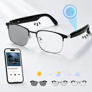 Smart Glasses,Open Ear Audio Bluetooth Glasses,Hands Free Calling,Voice Assistant Music Playback Mic Speaker,Touch Control,Photochromic Sunglasses UV Protection for Cycling Travel Outdoor Use