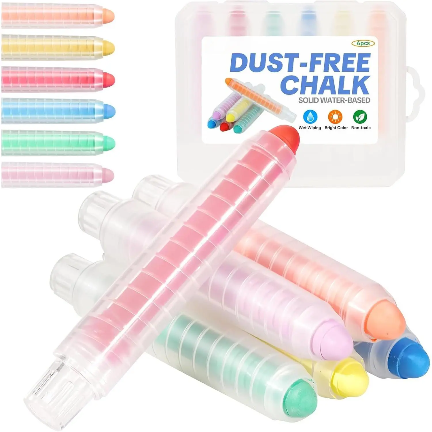 Dustless Chalk for , 6 count  Washable Chalk Pens, Colored Chalks for Chalkboard & Blackboard Drawing, Wet Erase Easy Clean Sidewalk Chalk Set