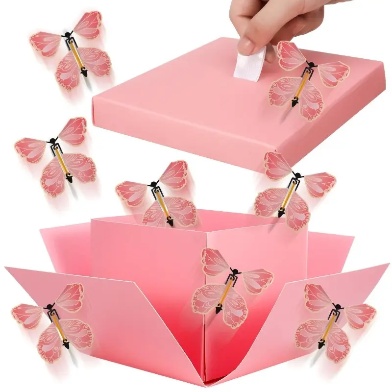 A surprise gift box for her/his butterfly bouncing explosion | Suitable for Valentine's Day, birthdays, parties, weddings, festivals, couples' gifts, friends' gifts, relatives' gifts, family gifts, paper cartoon snowflake patterns with ribbon accessories.