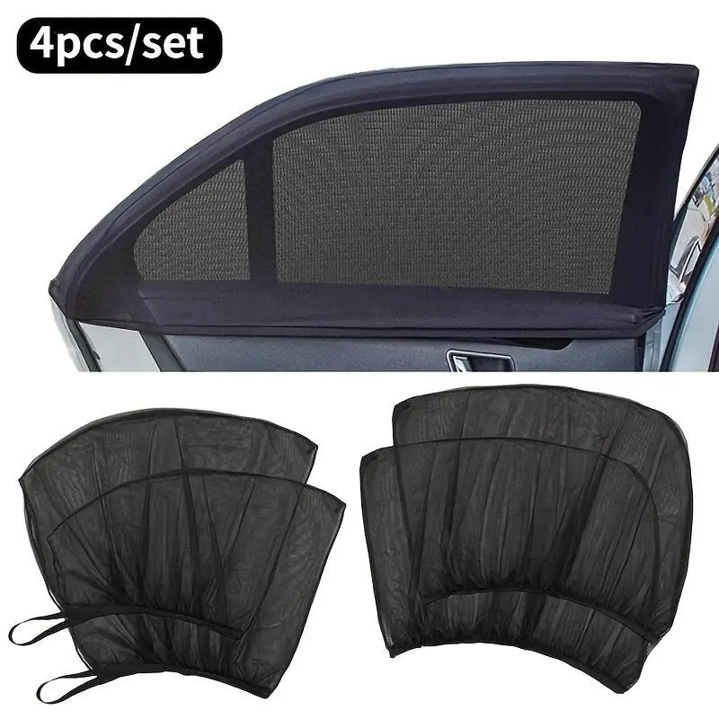 4-Piece Mesh Car Window Sunshade Curtains, Durable Material, Easy Installation & Removal, Suitable for Front & Rear Windows, RV Sunshades, UV Protective Sun Shade Cover #GLOBAL PICKS