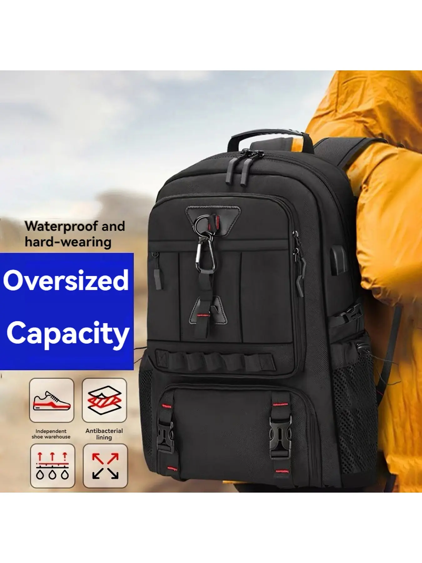 Large Capacity 60L/80L Expandable Multifunctional Travel Backpack, Independent Shoe Compartment, 17 Inch Laptop Bag, Ideal for Business Camping Hiking