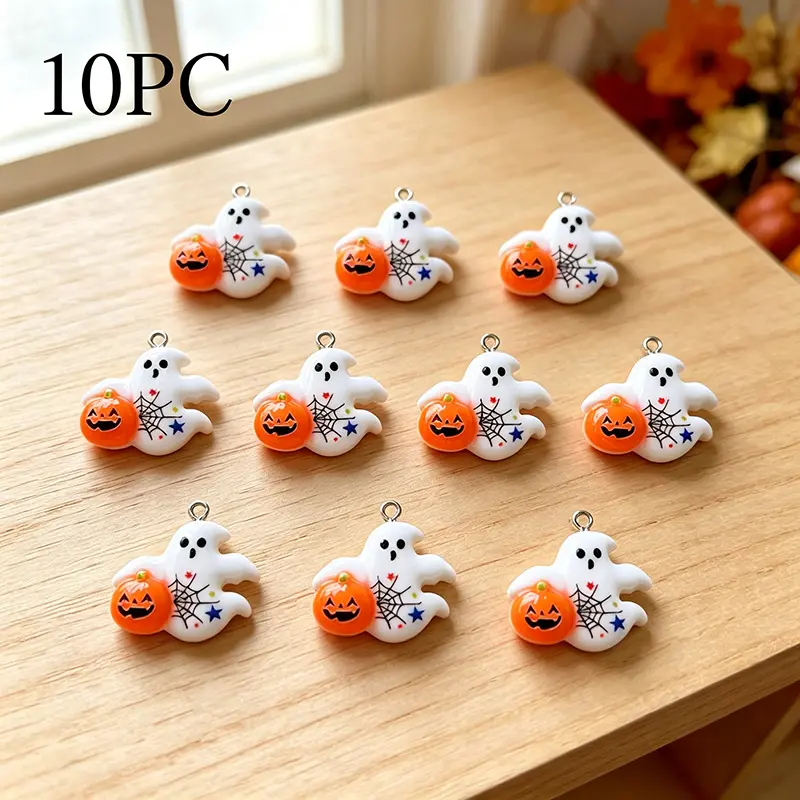 10pcs Resin Halloween Pumpkin White Pendants, Suitable for DIY Jewelry Making, Perfect for Party Accessories, Earrings, Necklaces, Bags
