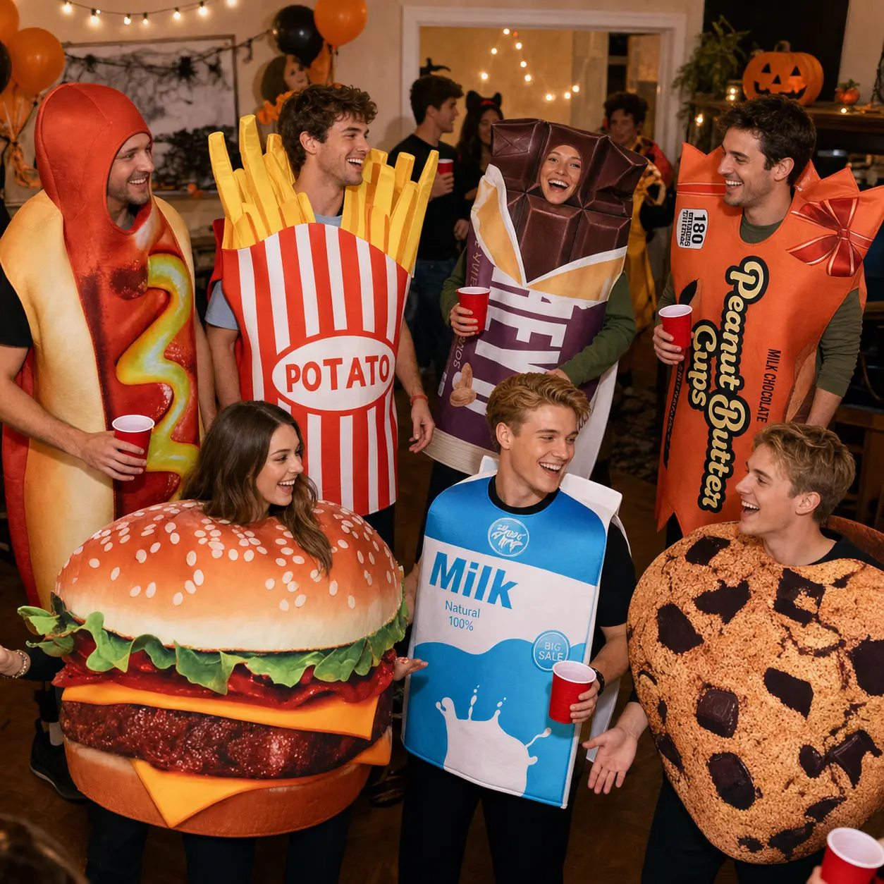 Novelty Food-Themed Costume for Adults & Kids, Hilarious French Fries, Popcorn & Soda Polyester Cosplay Bodysuit for Casual Parties