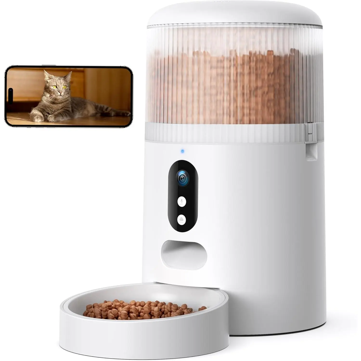Smart Automatic Cat Feeder for Cats & Dogs - 3MP HD Camera, 5G-2.4G WiFi, Night Vision, APP Control, 2-Way Voice Communication, Motion Alerts, Low Food Level Sensor, Timed Dispensing, Anti-Bite Cable, Use Desiccant