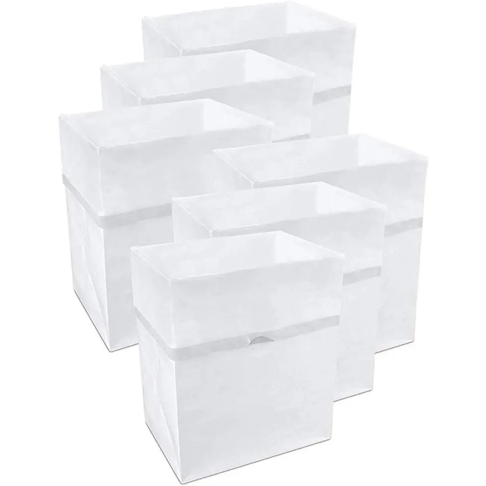 13 Gallon Disposable Pop-Up Trash Cans (6-Pack) with Fitted Bags – Foldable Garbage & Recycling Bins for Parties, Events & Kitchen (White, 17" H x 13.5" W x 10" D)