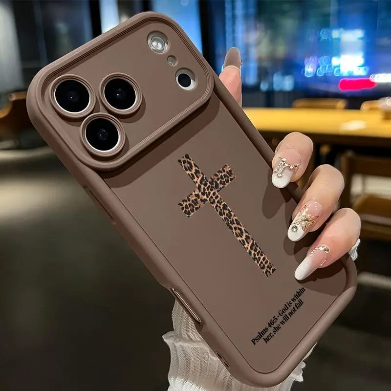 TPU Phone Case For iPhone 17 Pro Max 16 Plus 15 14 13 12 Mini 11 X/XS Air E Leopard Print Cross Full-Body Camera Protection Rugged Durable Soft Phone Cover For Girl, Durable Phone Cover, Unique Gift Option
