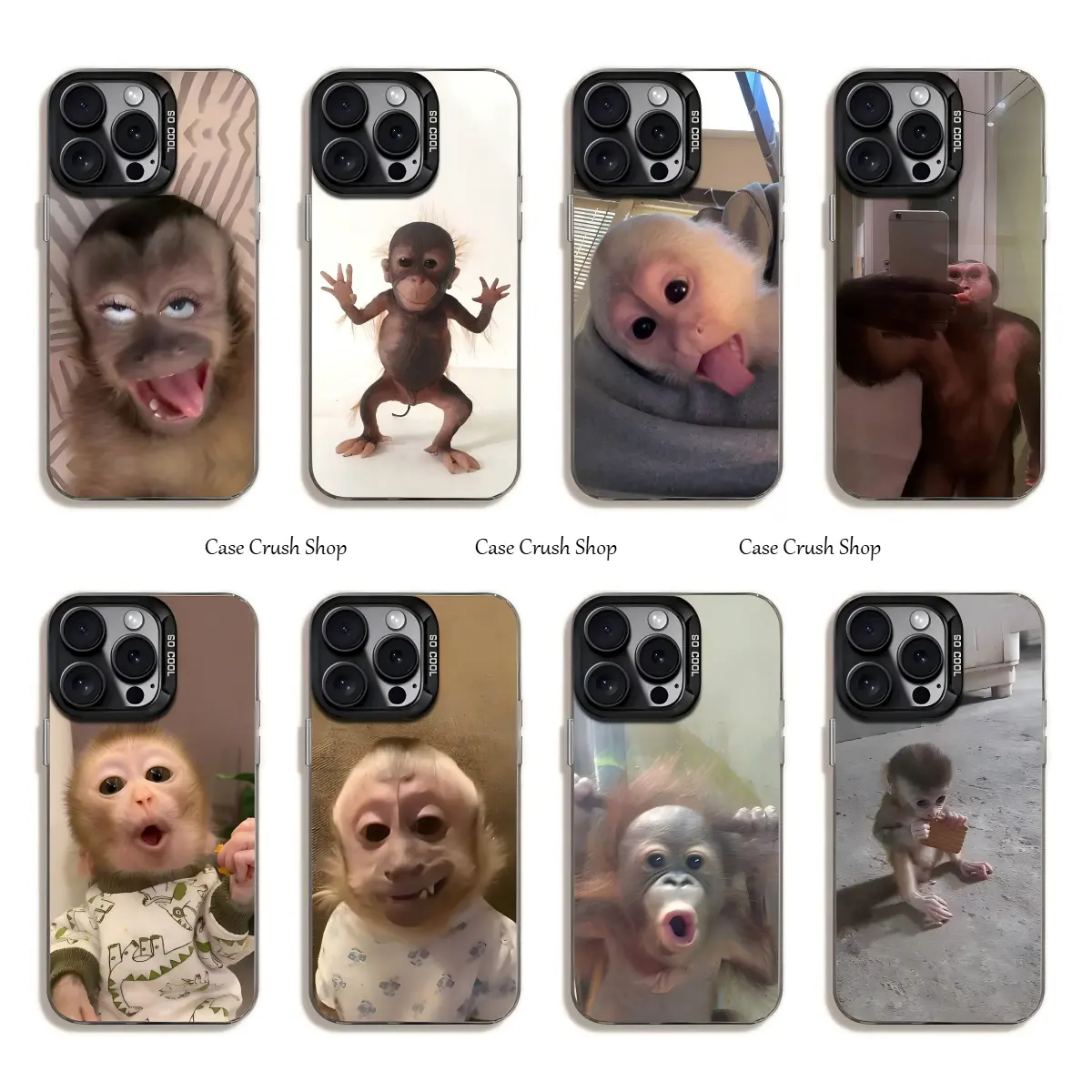 Cute Funny Monkey Phone Cases For iPhone 17 16 15 14 13 12 11 Promax Pro Air Plus Black Matte Silicone Cover Shockproof Cover Protection Gifts For Christmas Halloween Birthday