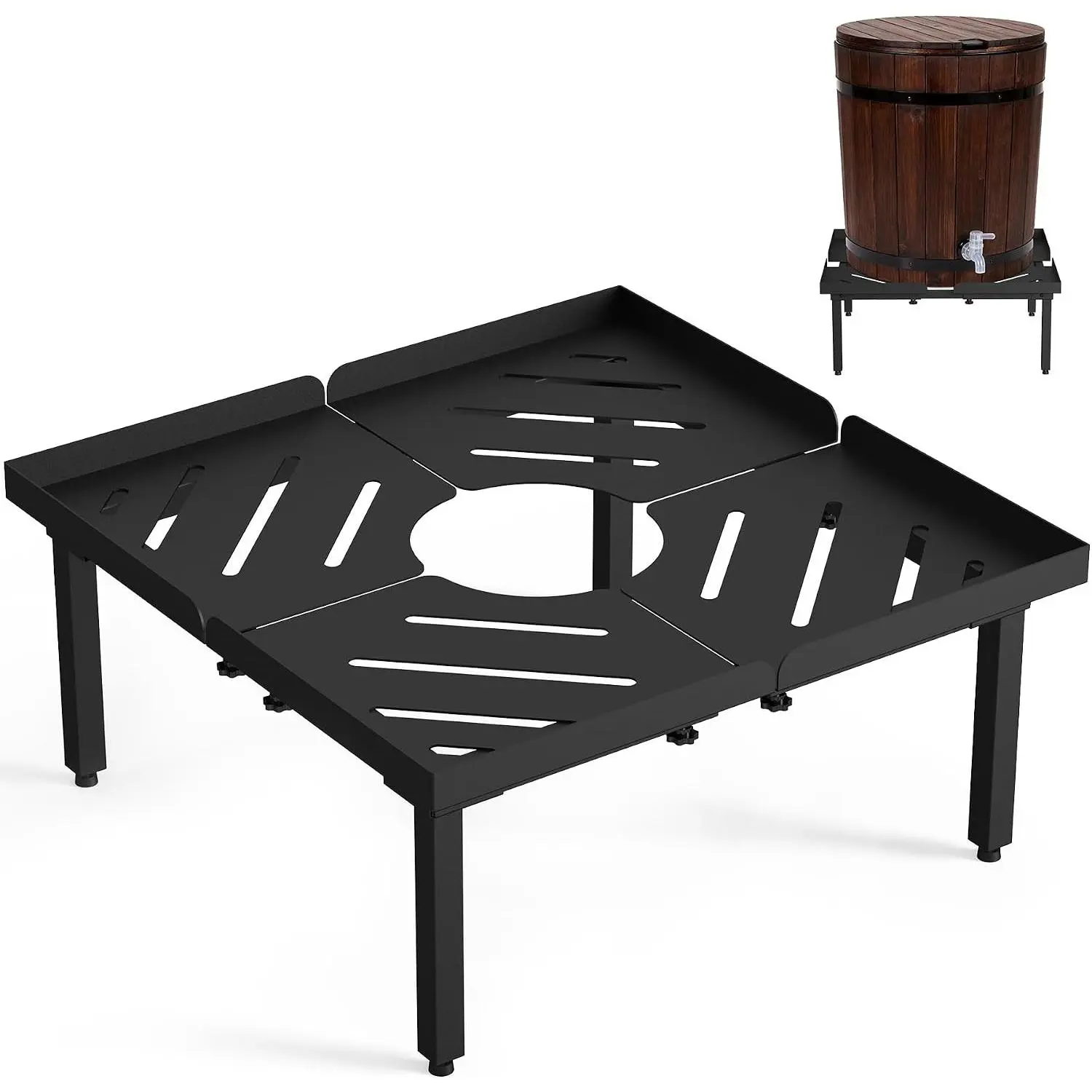 45-100 Gallon Rain Barrel Stand | Length & Width Adjustable, Heavy-duty Steel Stand for Outdoor Rain Barrel