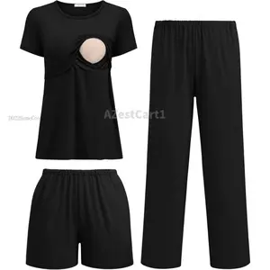 3 Piece Postpartum Nursing Pajamas Set Short Sleeve Breastfeeding Shirts Pregnancy Shorts & Pants Maternity PjsAZestCart1DD22HomeCookJoy