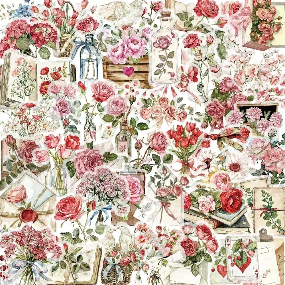 50 count Transparent Floral Stickers - Aesthetics Sticker Set  Flower  for Scrapbooking Card Making Journaling Paper Crafting