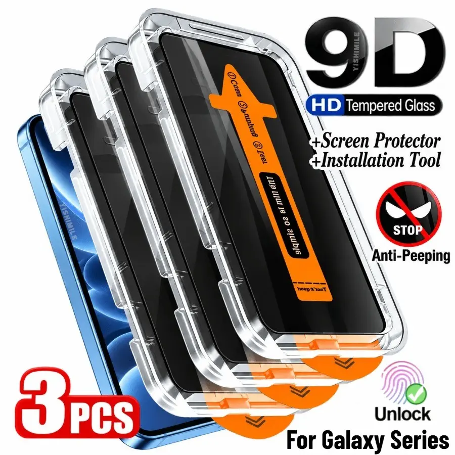 3-Pack Samsung for Galaxy S25 Full-Screen Privacy Tempered Glass Screen Protector, Auto Dust Removal Privacy Film, Bubble-Free Easy Installation, 9H Hardness Tempered Glass, Easy-to-Install Kit, Compatible with Galaxy S26 Ultra/S24+/S23/S22/S21 Series,
