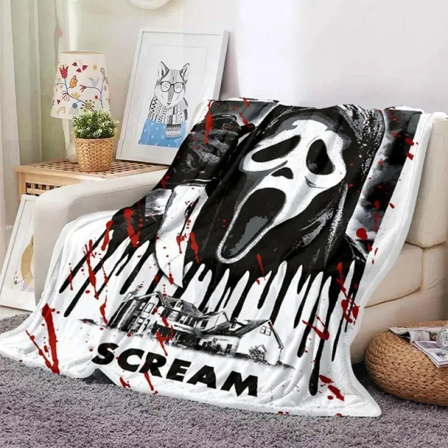 Ghostface Horror Mask Flannel Throw Blankets Cooling Blankets Cooling Blanket Duvet Bedding Bed Accessories Comforter Set Ultra Soft Warm No-Pilling Lightweight Cozy Multi-Scene Blanket for Movie Nights Bed Sofa Home Decor Birthday Christmas Holiday Gift