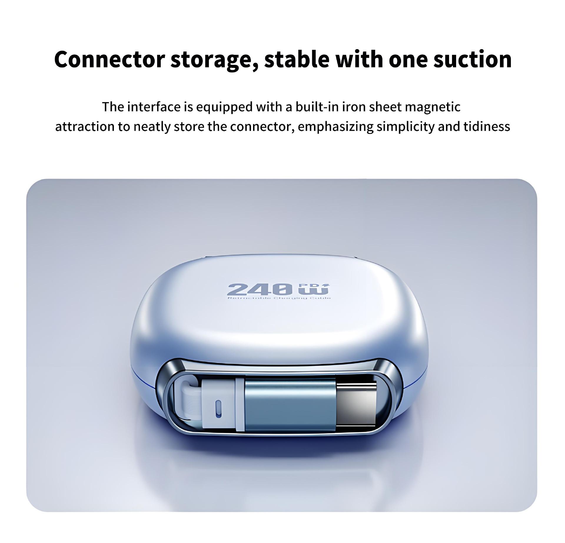 240w Retractable Fast Charging Cable USB C to C, Auto Coiling for Travel, Compatible with iPhone, Samsung, Huawei, Phone Tablet Laptop