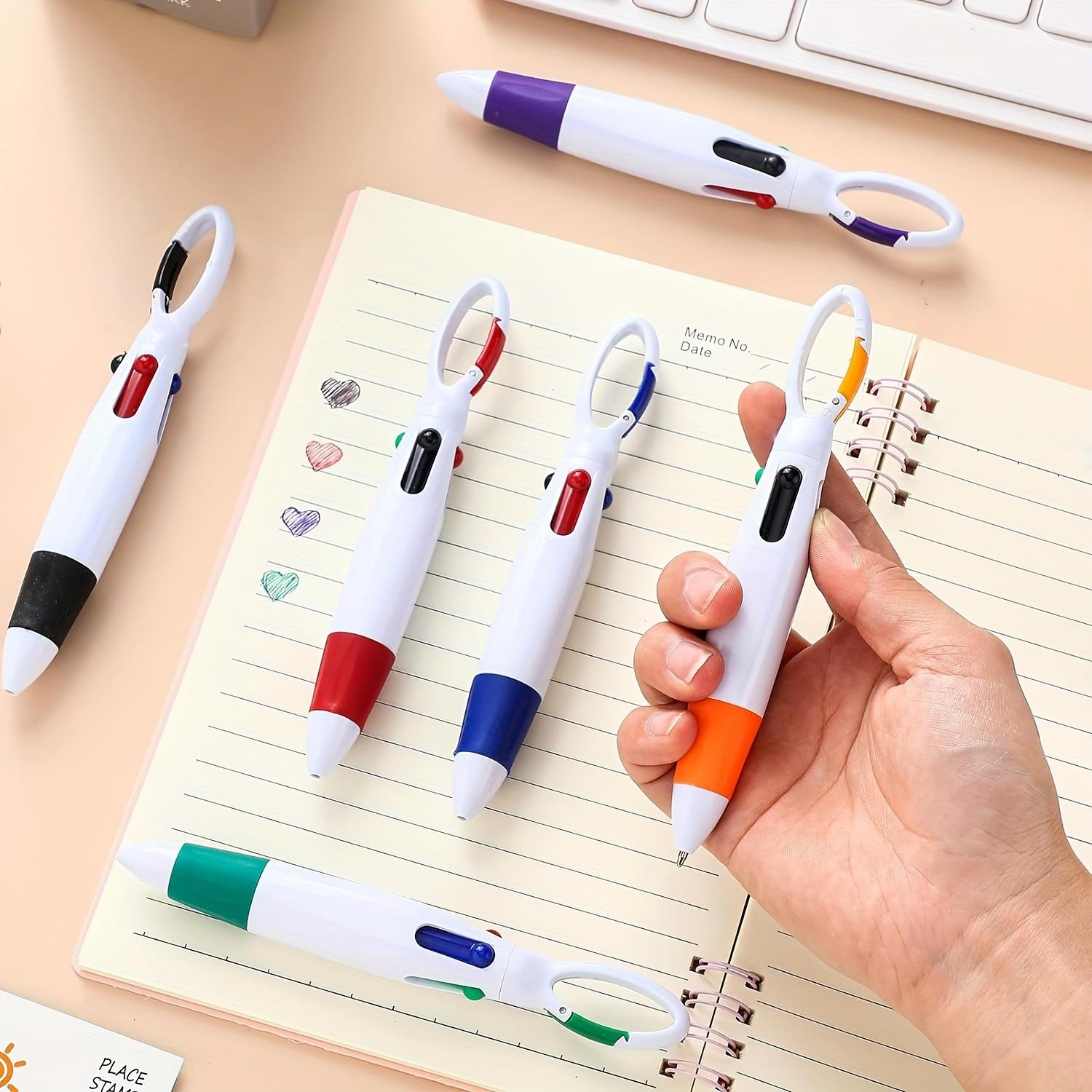 6pcs Plastic Hook and Loop 4 in 1 Multicolor Fun Smooth Writing Pens with Keychain