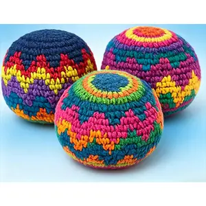 3PCS Handmade Crochet Hacky Sack Footbag Set - Knitted Kick Toss Bags for Kids, Ideal for Playground, Party Use