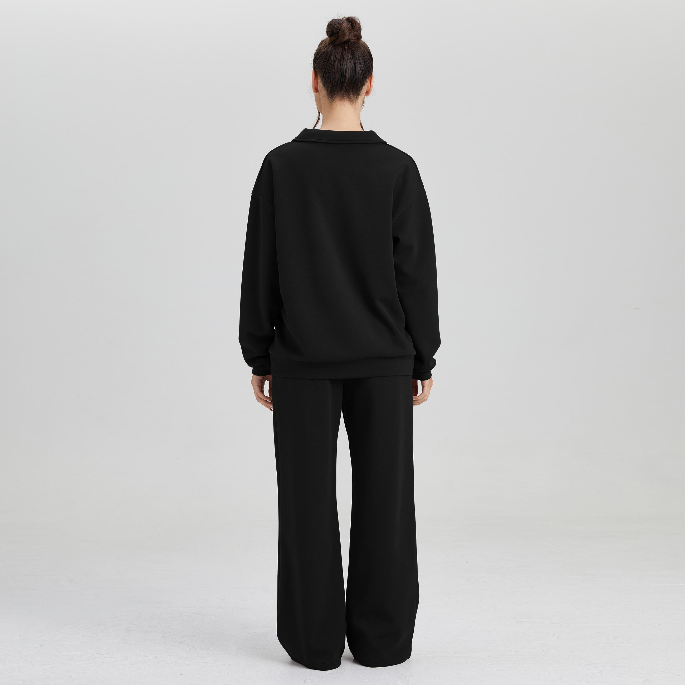 Women's Minimalist Solid Color Split-Neck Sweatshirt, Simple Style Loose Long Sleeve Top, Lady Casual Comfort Outfit