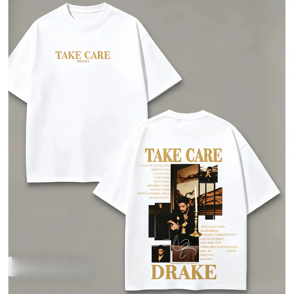 Take Care Portrait Collage Double Sided White Short Sleeve T-Shirt