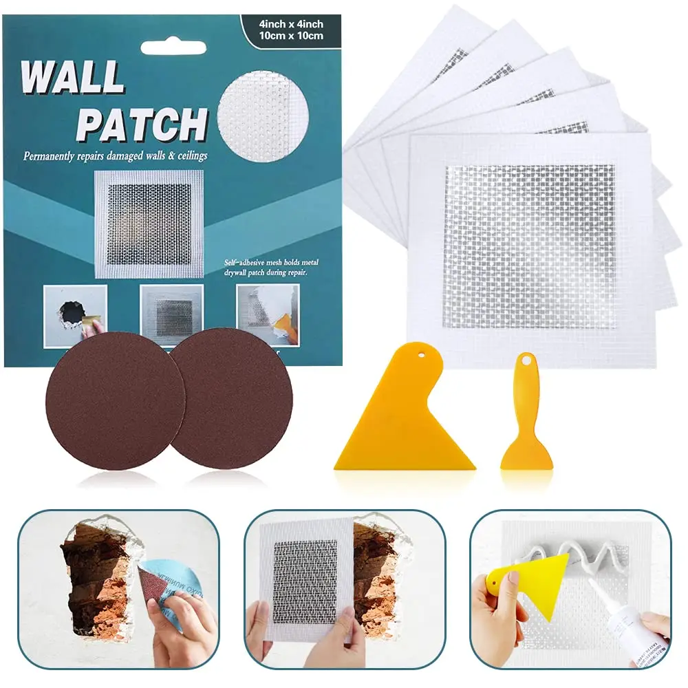 4'' by 4'' Drywall Patch Kit, 5 count Sheetrock Patch Repair Kit | Self Adhesive Wall Mesh Repair, Large Hole Patch for Drywall,  Metal Sheetrock Ceiling Drywall Patch