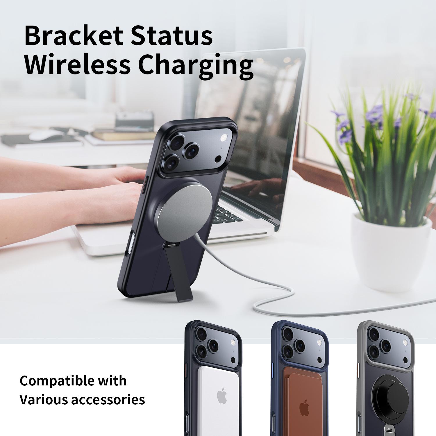 For iPhone 17 Pro Max phone case with hidden stand and magnetic wireless charging, for iPhone 16/15 protective cover