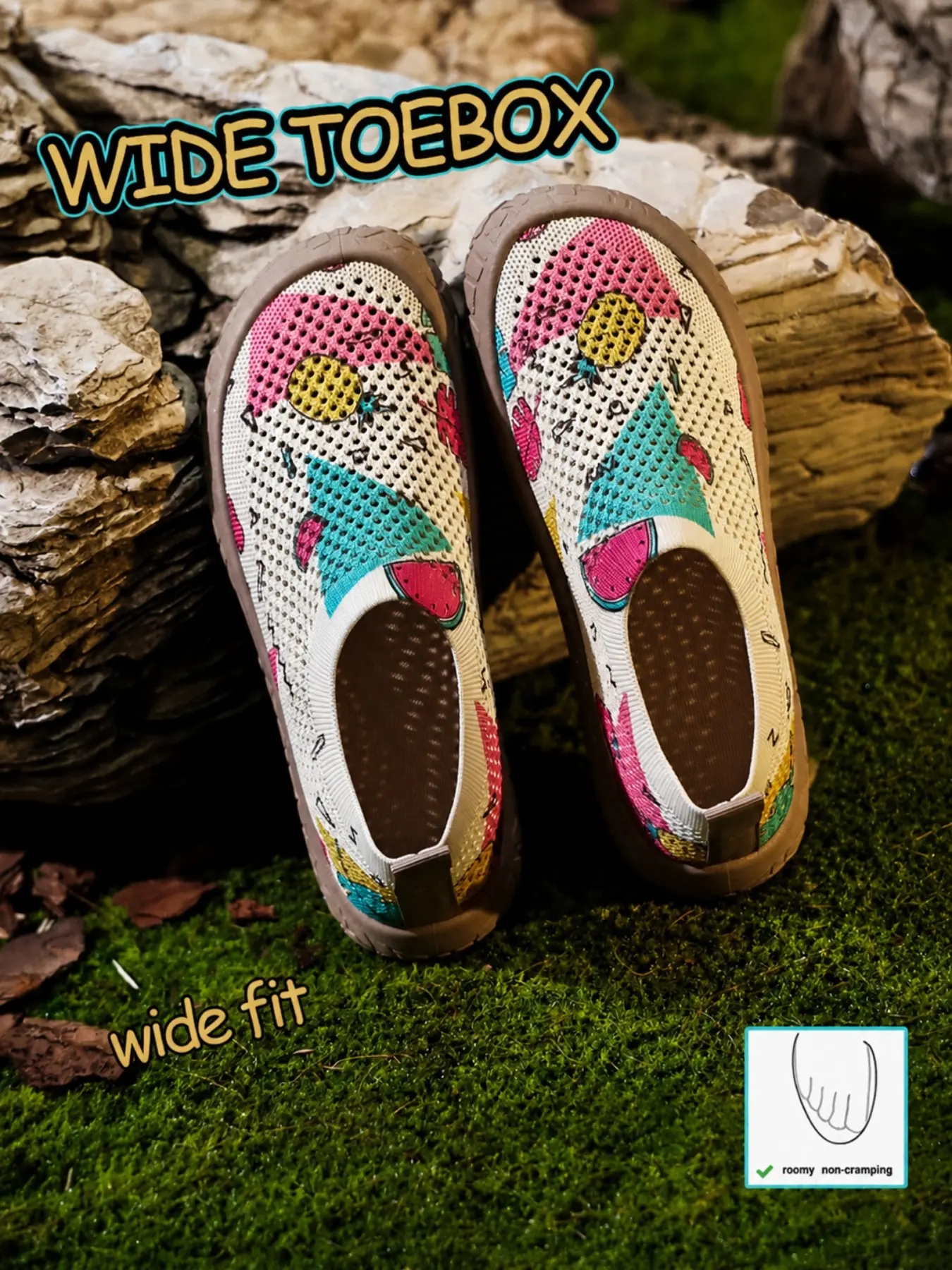 Women's Breathable Mesh Print Slip-On Shoes, Soft Rubber Sole Anti-Slip Casual Sandals, Ideal for Daily Commute, Vacation, Beach Footwear size runs small ,order one size up