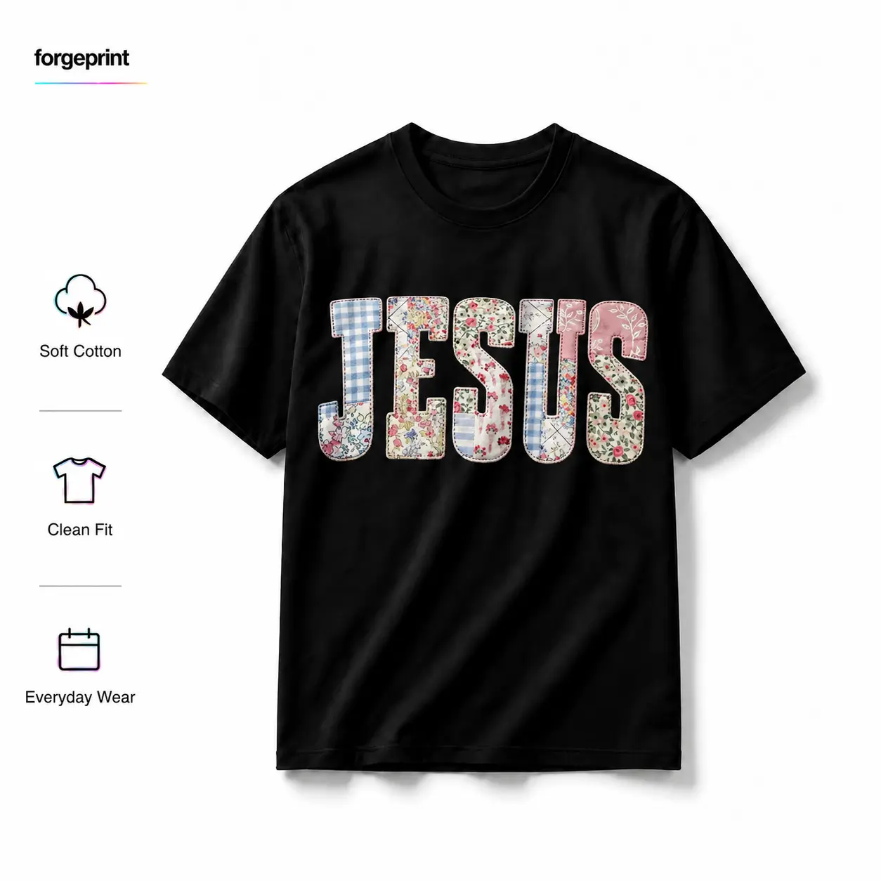 JESUS Patchwork Floral Tee|   Christian Inspirational Vintage Washed Shirt|   Faith Based Oversized Street Style Top