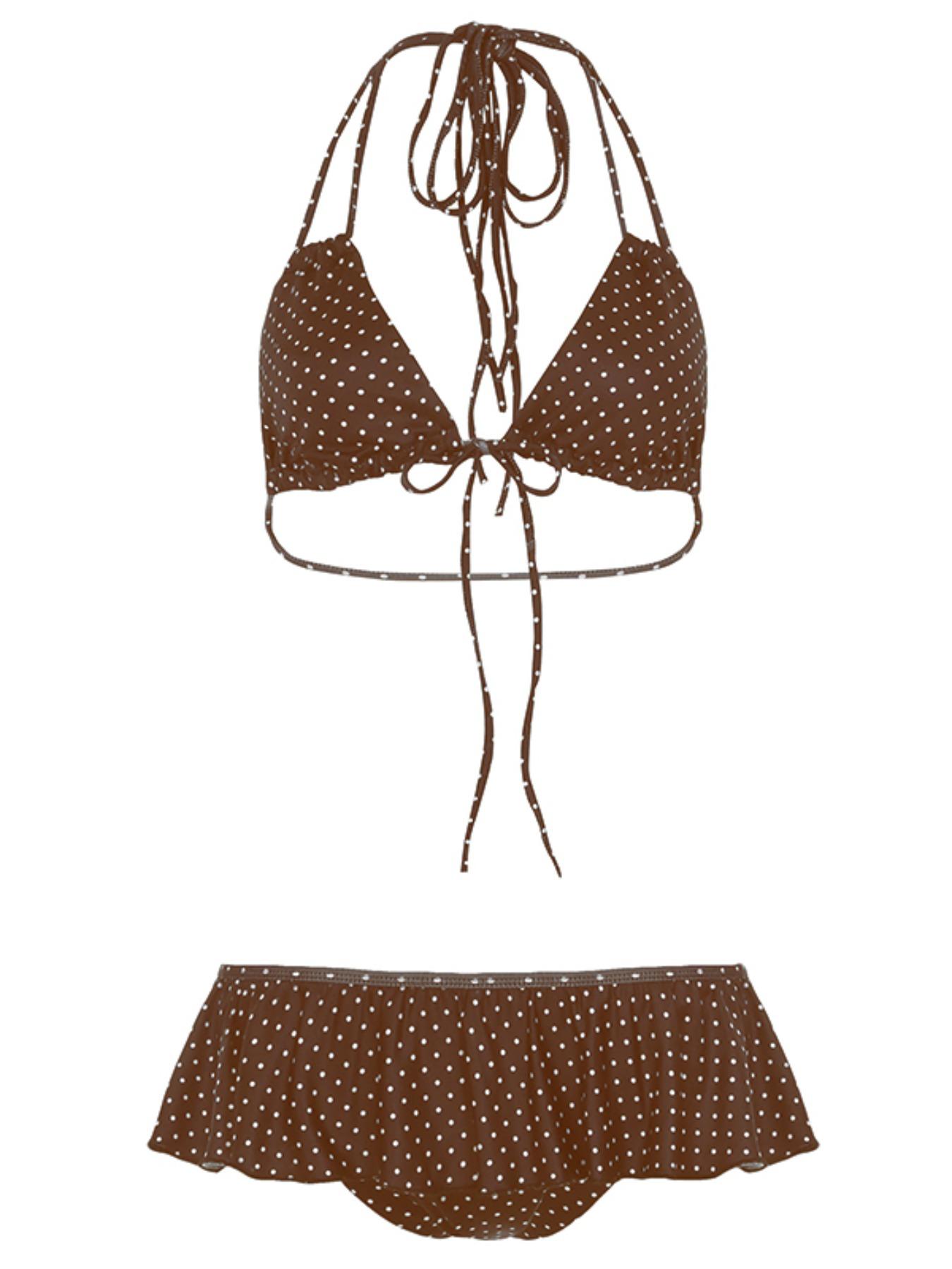 Two-Piece Set Women's Polka Dot Print Bikini Set, Casual Halter Neck Swim Top & Swim Bottom Two-piece Swimsuit for Beach Holiday Vacation, Ladies Summer Clothes, Drawstring Swimsuit, Halter Bikini Sets