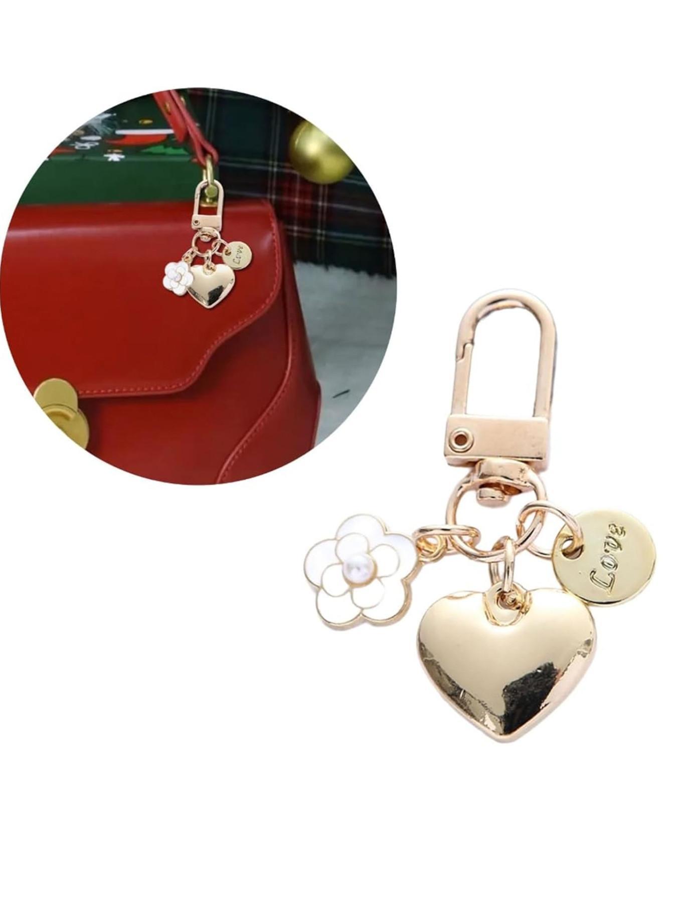 Fashion Small Heart Design Pearl Flower Women's Bag Charm Buckle Decoration Fashionable Alloy Keychain For Bags Elegant Hanging Ornament Gift Keychain For Purse