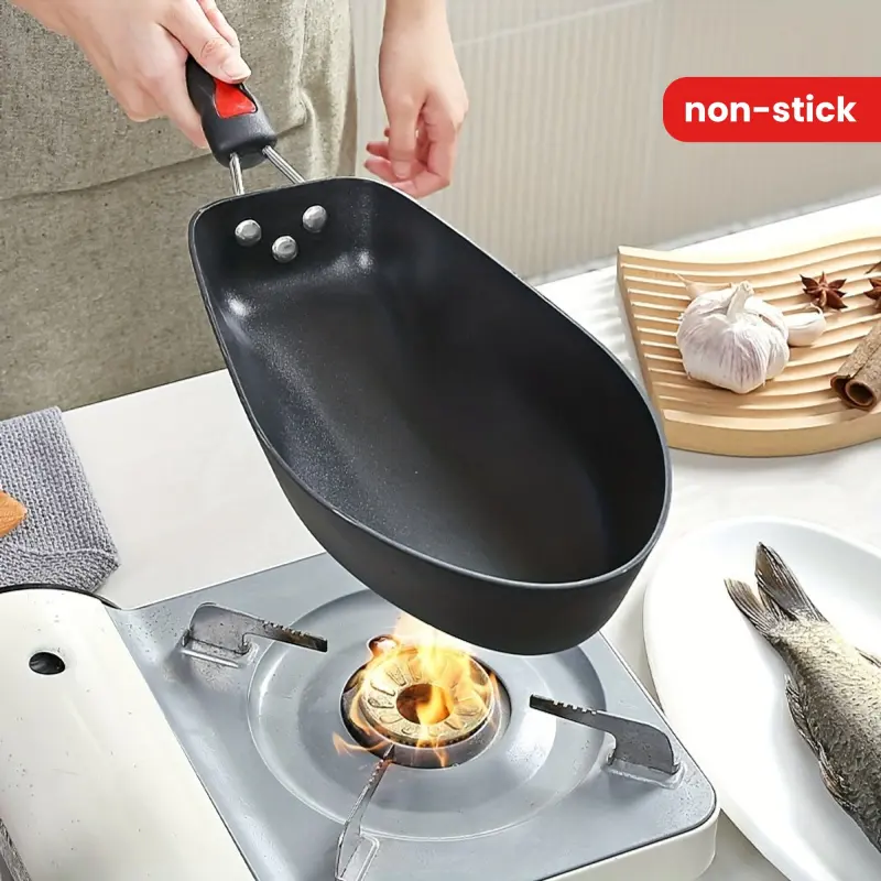 2 Piece Fish Shaped Nonstick Frying Pan Set Fast Heat Conduction Energy Saving Time Saving Cookware with Lid for Fish Cooking