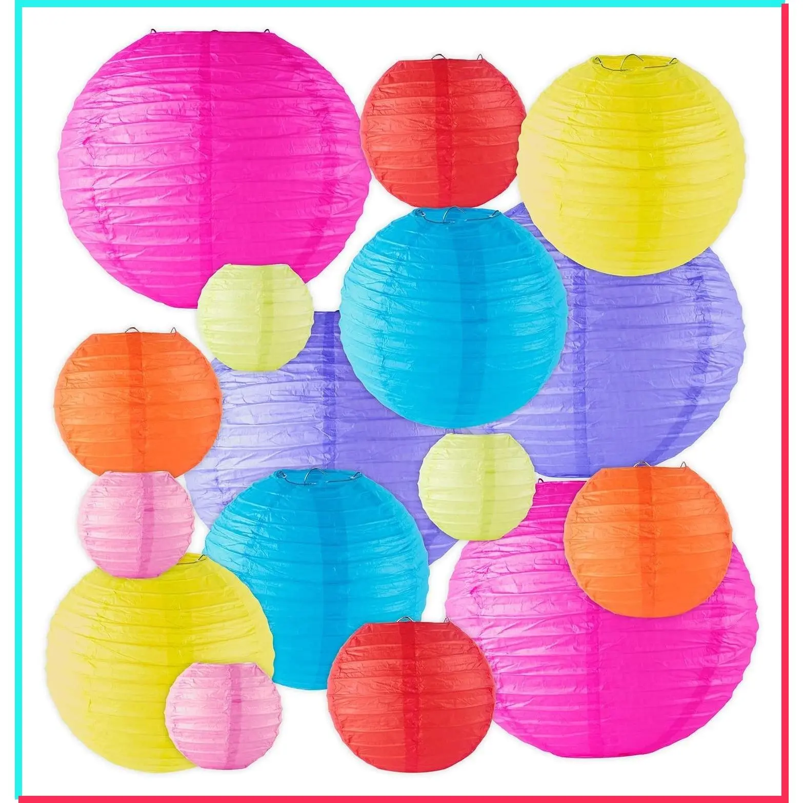 16 Pack Assorted Colorful Decorative Chinese/Japanese Floating Sky Paper Lanterns with Metal Frame for Events and Party Decoration, Multiple Sizes