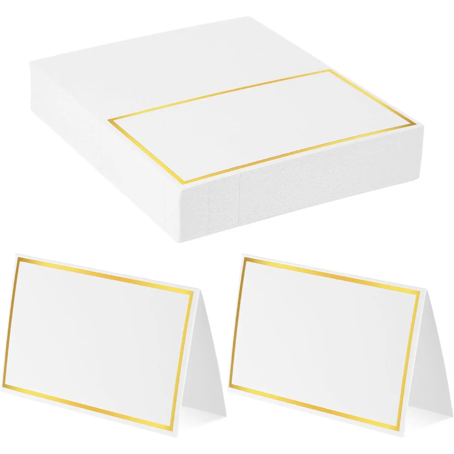 50 Pcs White Gold Foil Tent Place Cards, Table Name Cards for Table Setting, Food Labels for Party Buffet, Wedding, Dinner Parties, Events, Bridal Shower