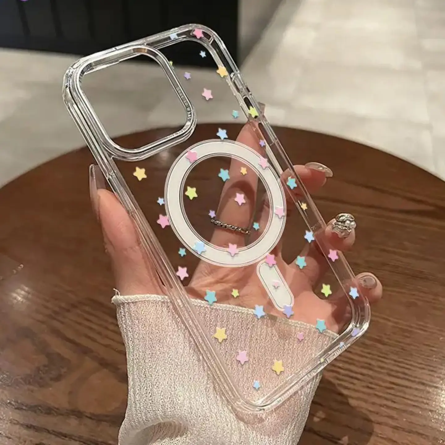 Starry Transparent Color Magnetic Phone Cover with MagSafe Wireless Charging, Shockproof Durable Protection Accessories for iPhone 16/15/14/13/12/11 Pro Max/Plus/Pro, Smartphone, Handheld