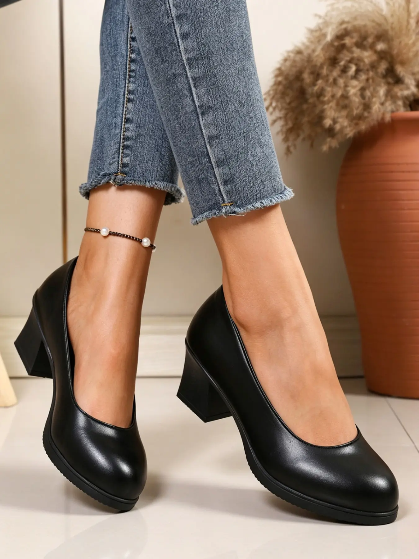 Women's Round Toe Thick Heel Professional Single Shoe, Low Top Slip-On Commuter Work Shoes, Elegant Office Footwear for Women
