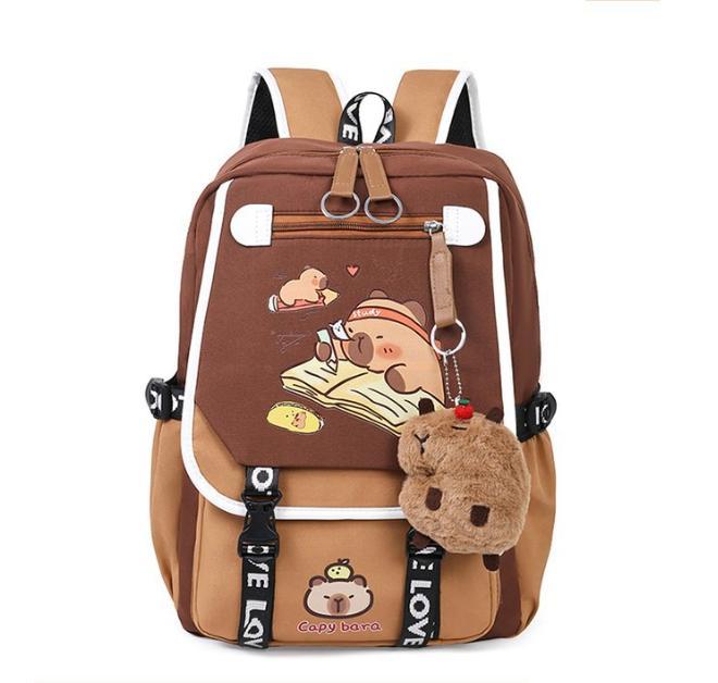 Capybara Backpacks Schoolbag for Teenage Waterproof Girls Boys Backpack Female Travel Bag Bookbag Mochila with Plush Keychain