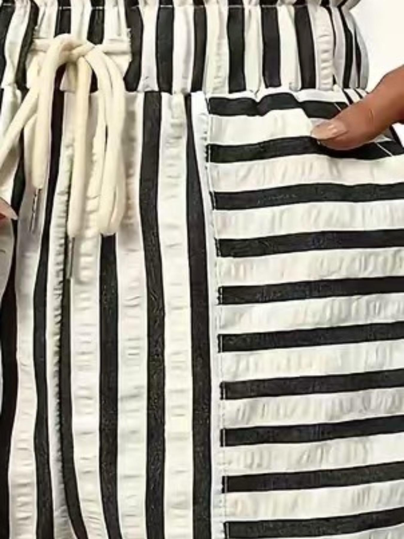 Women's Striped Print Drawstring Waist Shorts, Casual Boho Shorts, Casual Elastic Waist Shorts for Spring, Fashion Women's Bottoms for Daily Wear, Casual Fashionable Shorts