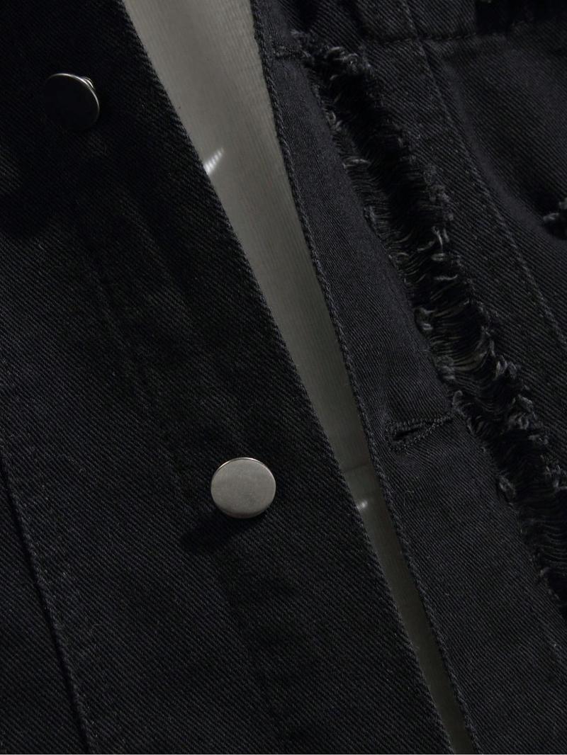 Men's Solid Ripped Design Button Down Denim Jacket, Regular Fit Casual Fashion Comfy Long Sleeve Outerwear Casual Fitted Jackets for Daily Wear, Men's Clothes for All Seasons, Coats