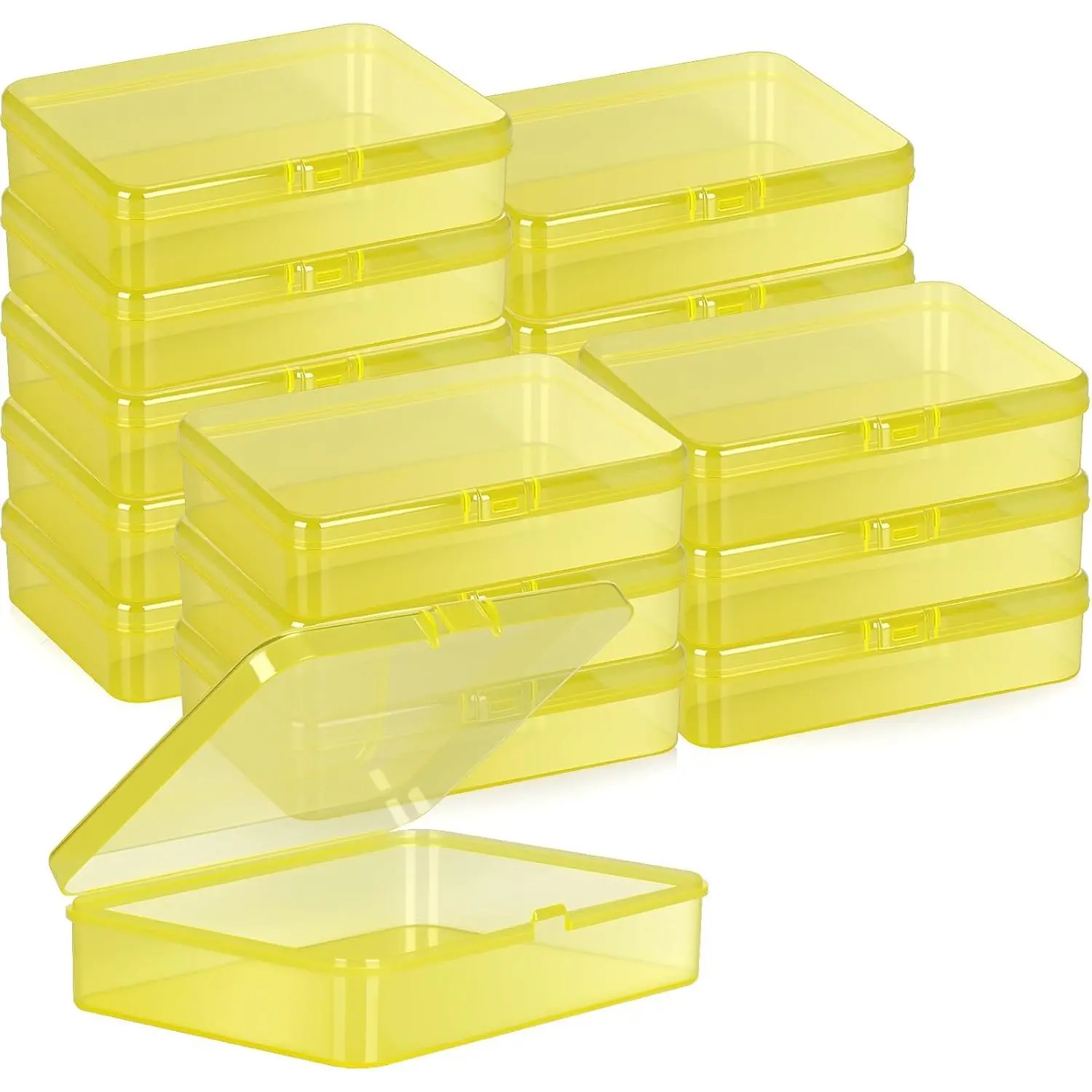 24 count Clear Crayon Box Holds 24 Crayons, 4.5 x 3.4 Inch Plastic Stackable Case Mini Storage Containers Box with Hinged Lid for School Classroom Office  (Yellow)