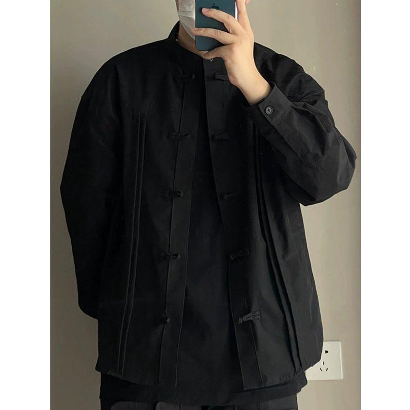 Chinese-Style Men's Wear, Mandarin Collar Tang Suit Shirt for Men, Long-Sleeved Autumn Premium Design with a Roguish Charm Top