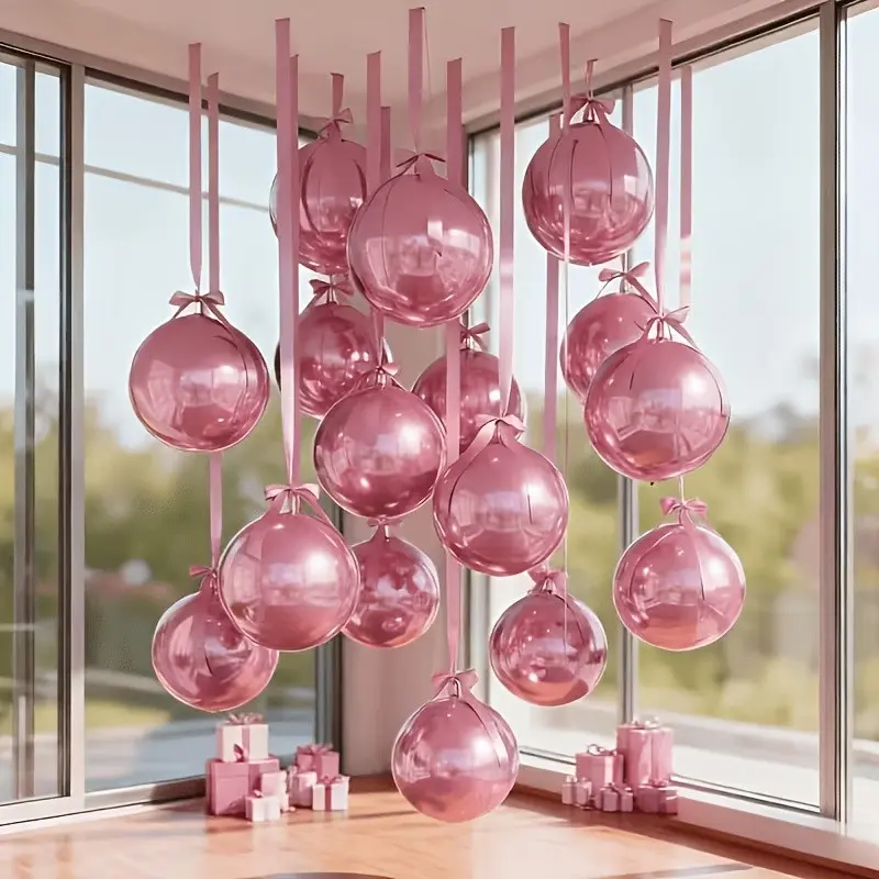 22pcs Party Decor Set, 20pcs 4D Balls, 2pcs Ribbons, Reflective Aluminum Foil Balls, Wedding, Birthday, Anniversary, Singles Party