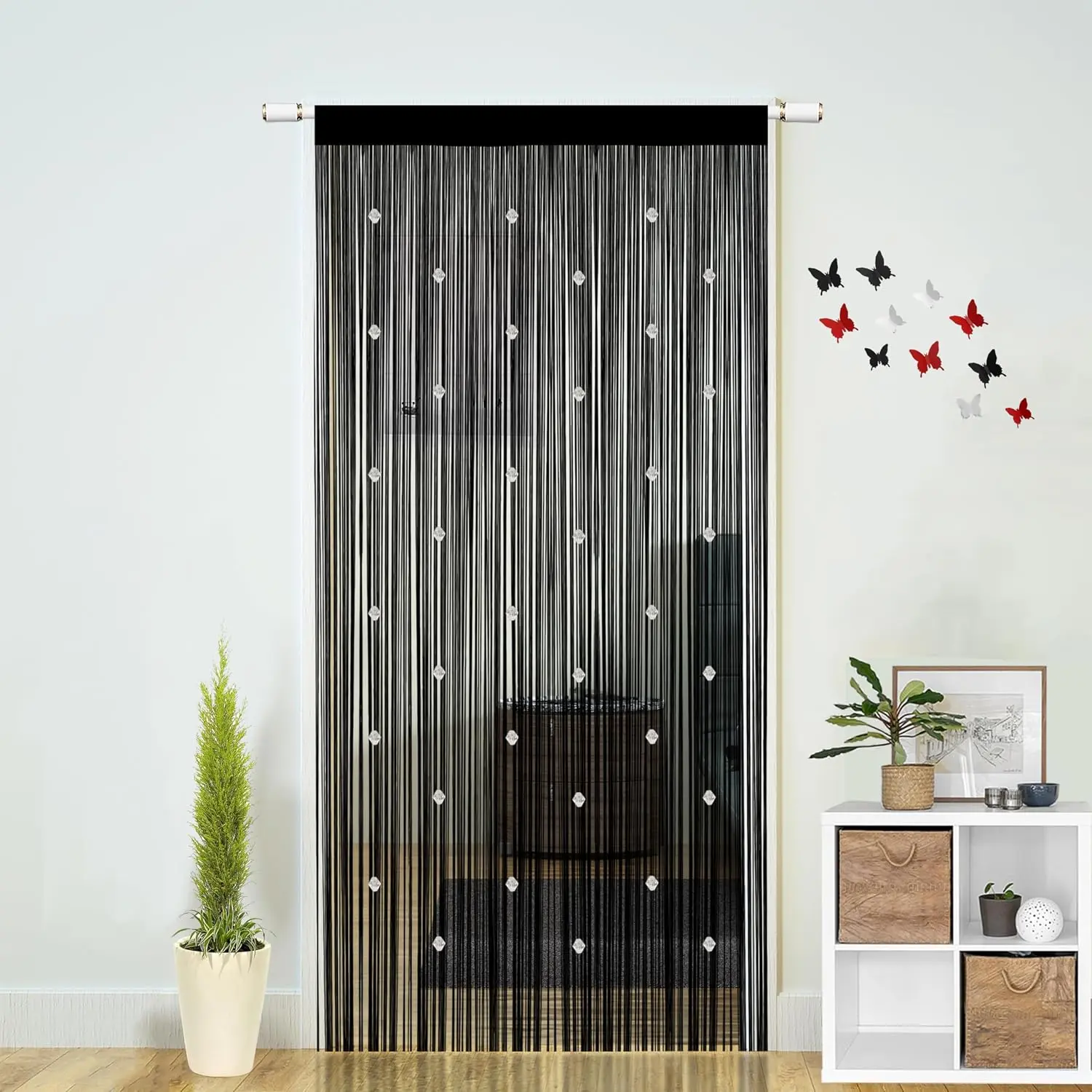 Beaded String Curtains for Doorways Boho Bedroom Decor  Door Wall Beads Closet Window Curtain Room Divider  Decorative (Black, 39" W x 79" L)