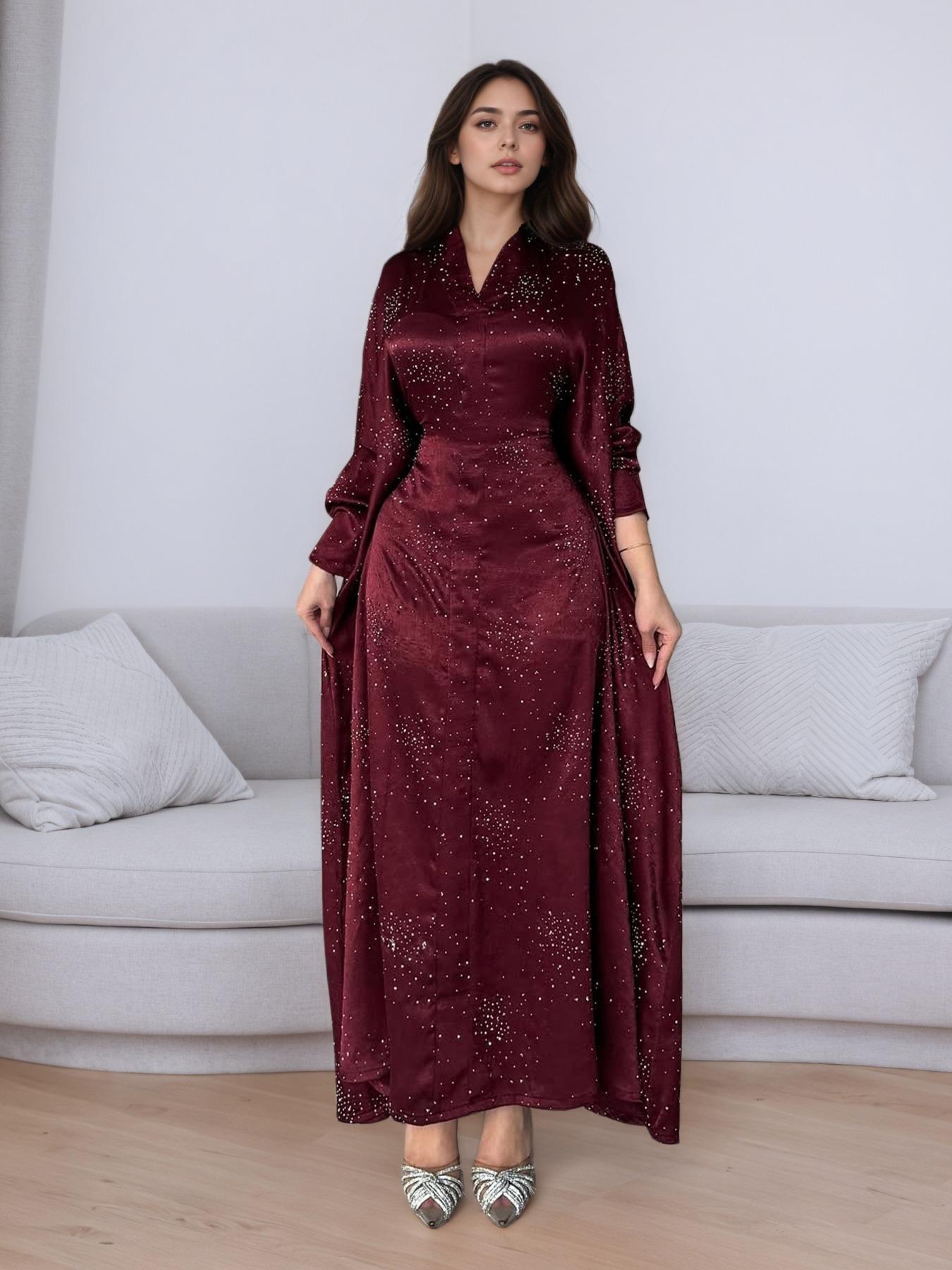Women's Star Print Long Sleeve Abaya Dress, Loose Abayas, Modest Casual Dress for Party Wedding Guest, Ladies Islamic Clothing for Spring & Fall