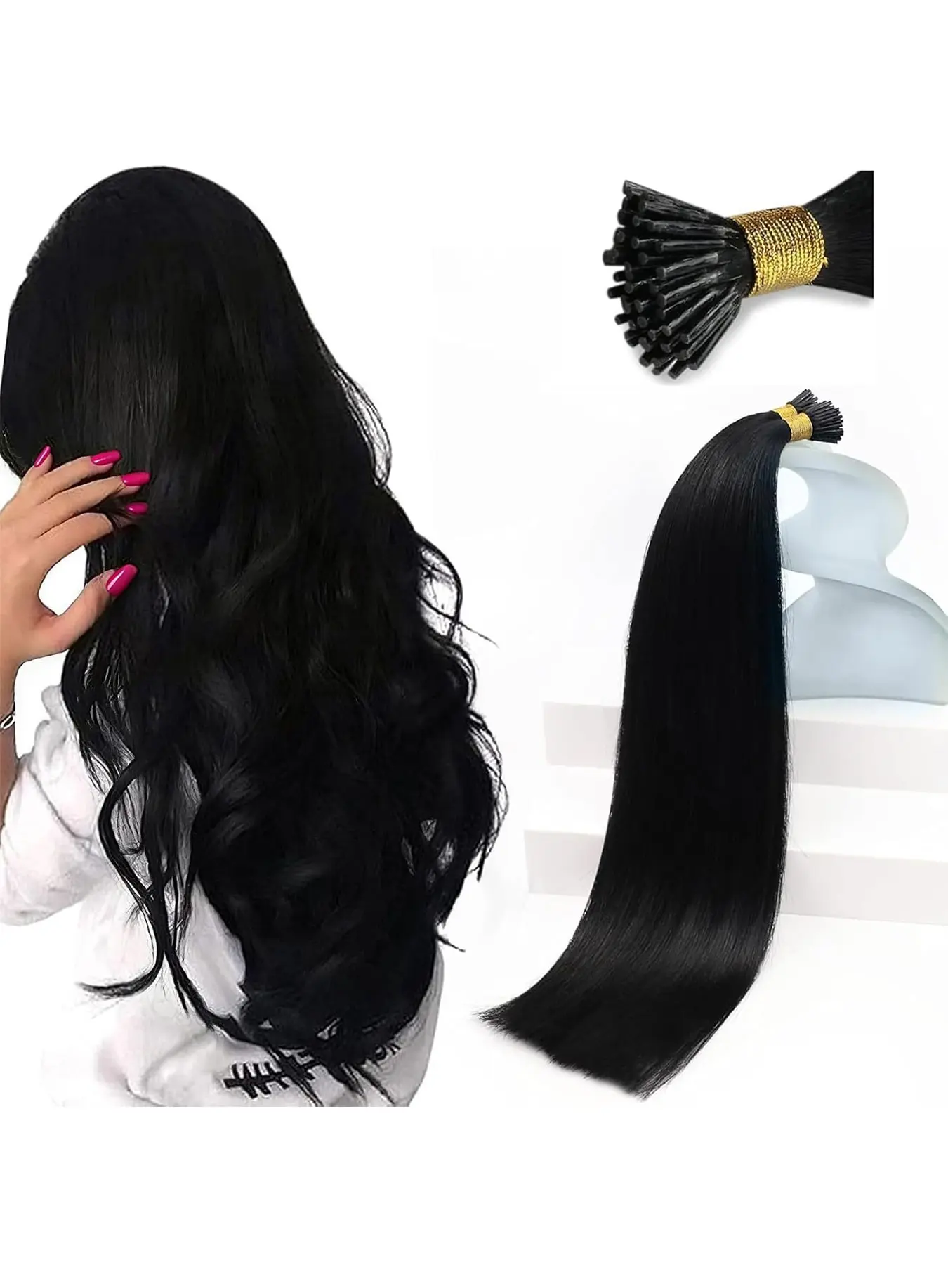 【I tip Extension】I Tip Hair Extensions, Cold Fusion, Invisible Itips 18inch 20inch 100g 100S | 1B Off Black Dark Brown, Remy Human Hair, Silky Soft Texture, Lightweight