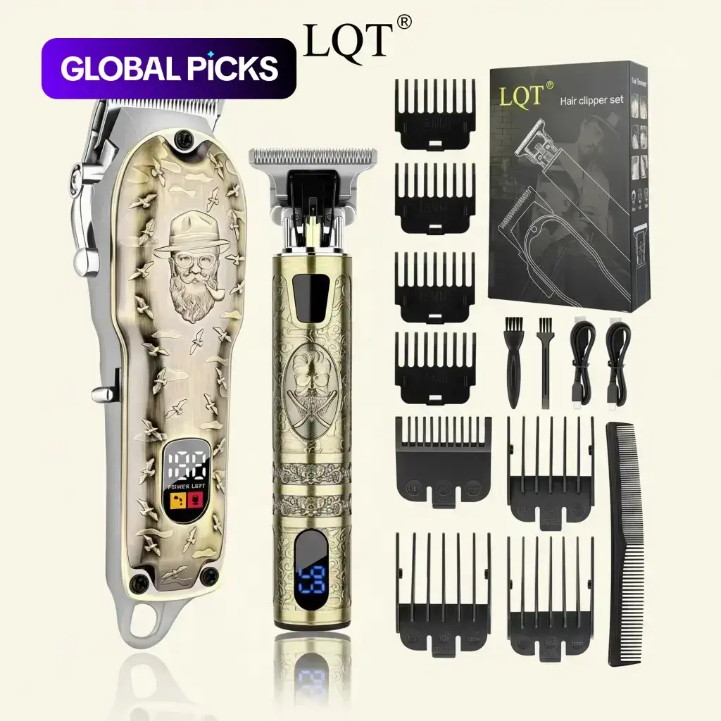Professional Hair Clipper & Trimmer Set for Men, Cordless Hair Cutting Wireless Clippers USB Rechargeable Grooming Kit with 2000 mAh Lithium Battery, Barber Haircut & Detailing Clippers #GLOBAL PICKS