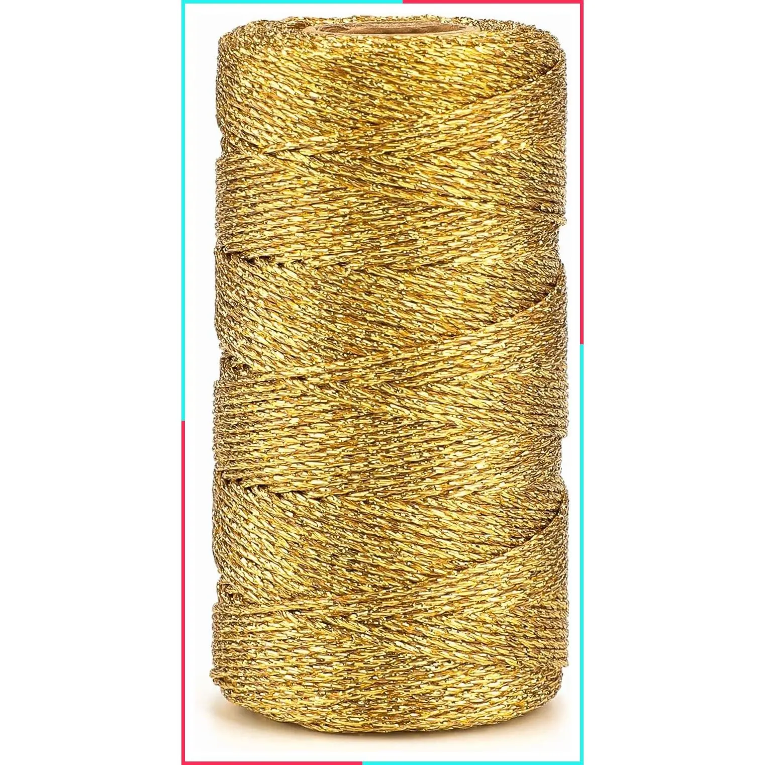 328 Feet Gold String Twine - 1.5mm Metallic Ornament Thread for Gift Wrapping - Inelastic Macrame Glitter Gold Cord for DIY Crafts and Bracelets