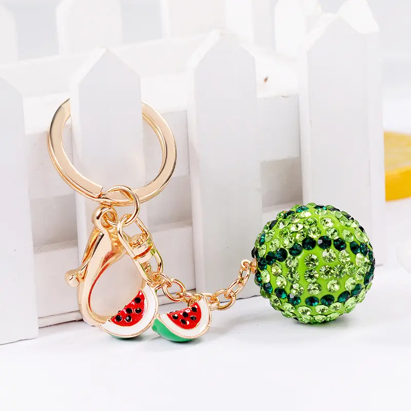 Stainless Steel Watermelon Keychain with Sparkle Rhinestone Crystal Pendant, Metal Bag Charm for Women, Summer Fruit Gift Accessory for Car Keys, Handbags, Backpacks, Aesthetic