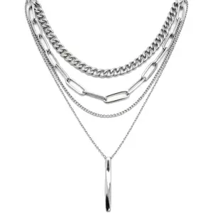 Silver Layered Necklaces Silver Chunky Layered Necklace for Women Trendy Dainty Chain Necklace Fashion Layer Necklace