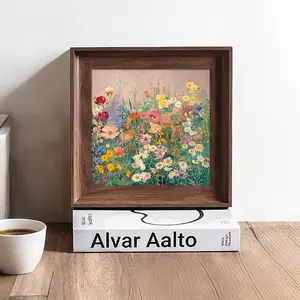 French Floral Creamy Oil Painting Decorative Piece, Living Room Wall Art, Square Frame for Dining Table, Entryway Decoration